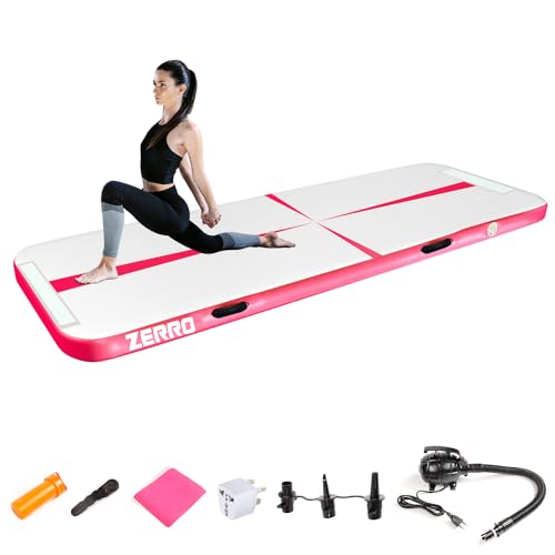 CCLIFE Air Tracking Matte Airtrack 3m Turnmatte Aufblasbar klappbar mit Elektrischer Luftpumpe Yogamatte Tumbling Matten Trainingsmatte 10cm Höhe Rosa von CCLIFE