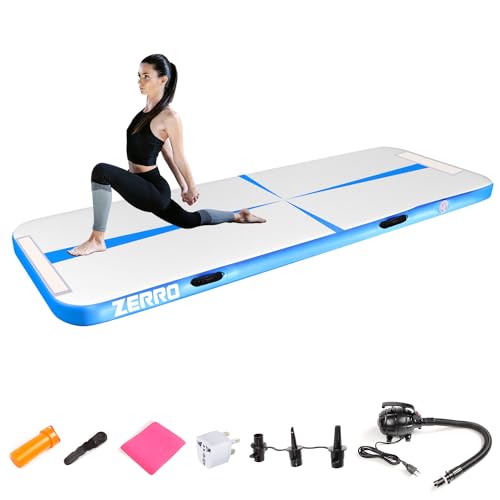 CCLIFE Air Tracking Matte Airtrack 4m Turnmatte Aufblasbar klappbar mit Elektrischer Luftpumpe Yogamatte Tumbling Matten Trainingsmatte 10cm Höhe Blau von CCLIFE