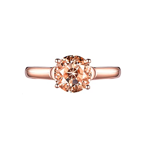 CCMYNSW 18 Karat Goldringe für Damen, Damenring rund orange-rosa Morganit Eheringe von CCMYNSW