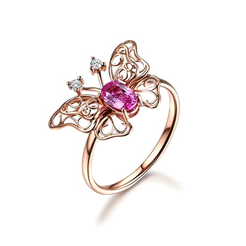 CCMYNSW 18 Karat Roségold-Eheringe für Frauen, Verlobungsringe für sie, mit Schmetterling eingelegter 0,55 Karat rosa Saphir und 0,04 Karat Diamant, Diamant-Trauringe von CCMYNSW