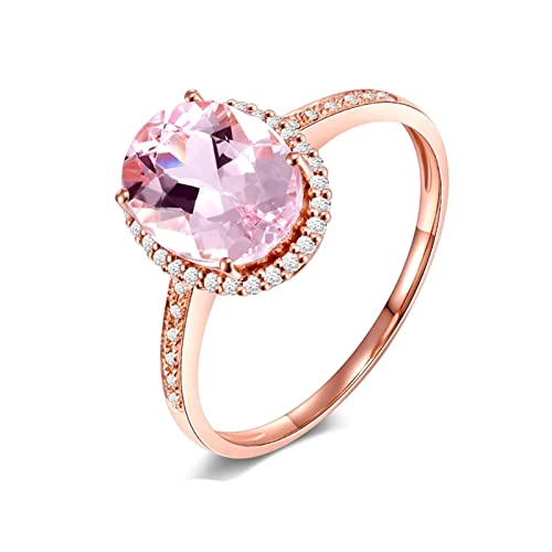 CCMYNSW 18 Karat Roségold Vintage Ringe für Frauen, Verlobungsringe für sie Oval Rosa Rosa Beryll Klarer Diamant 1,9 Karat Eheringe von CCMYNSW