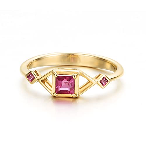 CCMYNSW 18K Echtgold Ring, Kleiner Verlobungsring Geometrie Rose Rot Rubin 0,43Ct Eheringe von CCMYNSW