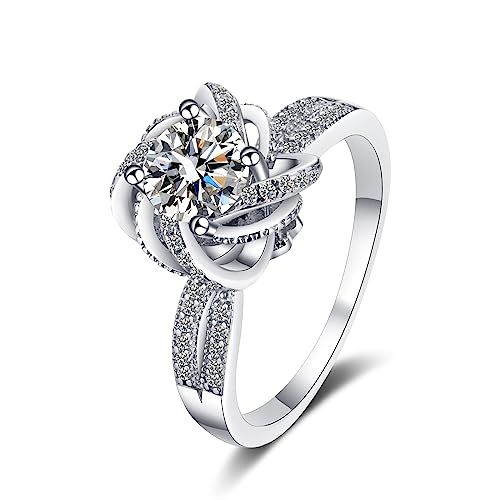 CCMYNSW 925 Sterling Silber Damen Verlobungsring, Blumenring Damen Weiße CZ Ringe für Frauen von CCMYNSW