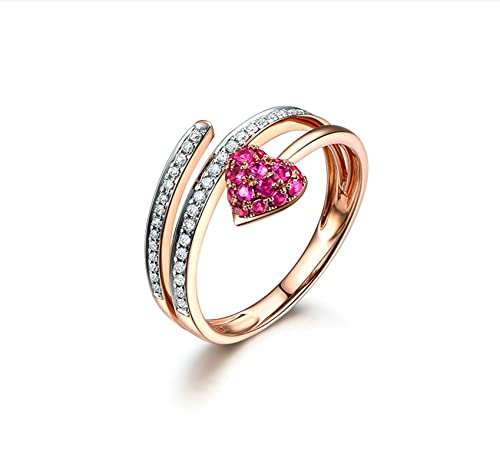 CCMYNSW Ehering für Damen aus 18 Karat Roségold, einzigartige Ringe für Frauen mit eingelegtem 0,33 Karat Rubin und Diamanten, runde Trauringe in Taubenblutrotem Rubin und Diamant von CCMYNSW