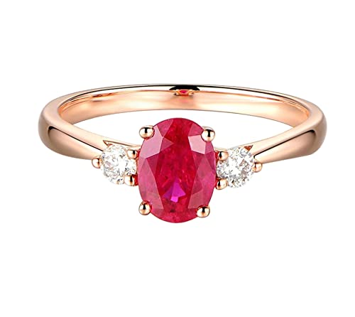 CCMYNSW Verlobungsringe aus 18 Karat Roségold, Damenring mit eingelegtem 1,11 Karat Rubin und 0,15 Karat Diamant, ovaler roter Rubin, Diamant-Trauring von CCMYNSW