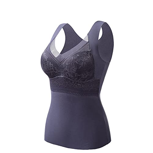 2-in-1-Thermo-Unterwäsche mit integriertem BH, hochelastischer Thermo mit integriertem BH, integrierte BH-Tanktops für Frauen (L,Dark Purple) von CEAeis