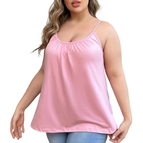 CEAeis 2024 Locker sitzendes Tanktop mit integriertem BH, lockeres Camisole-Top für Damen mit integriertem gepolsterten BH, Verstellbarer Spaghettiträger (6XL,Pink) von CEAeis