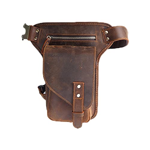 Beintasche Motorrad,Beintasche Herren Leder Retro Motorrad Schulter-Sling-Taille Tasche Männer Multifunktionsreiten Große Kapazität Fanny Gürtel Beinbeutel (Color : Brown) von CEFPOD