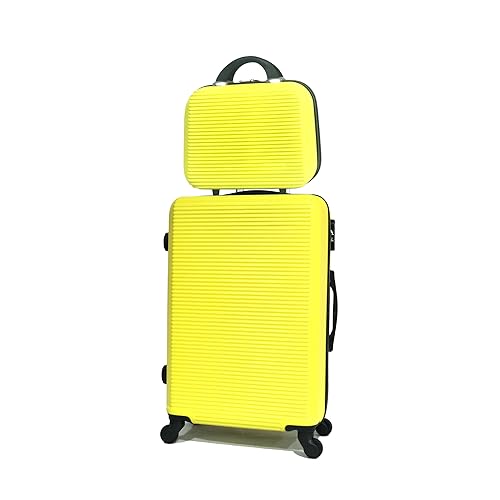 CELIMS - Reisekoffer Leicht Mittelgroßer 24" + Kulturbeutel | Mittlerer Koffer 4 Räder + Hartschalen Kosmetikkoffer | 20kg Reisekoffer | Gelb von CELIMS