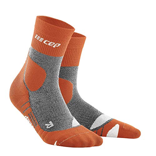 CEP - HIKING MERINO MID CUT SOCKS REDESIGN für Damen | Knöchellange Wandersocken mit Kompression | Trekkingsocken für optimale Trittsicherheit in Sunset/Grey | Größe II | S von CEP