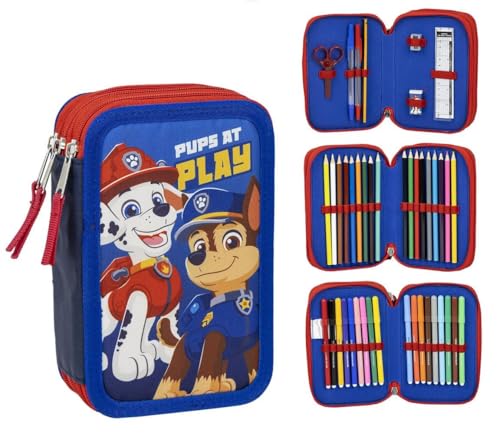 CERDÁ LIFE'S LITTLE MOMENTS Schulmäppchen für Kinder, Paw Patrol, Blau, Reißverschluss, 12,5 x 6,5 x 19,5 cm, 3 Fächer, inklusive Zubehör, Originalprodukt, entworfen in Spanien, blau, Federmäppchen von CERDÁ LIFE'S LITTLE MOMENTS