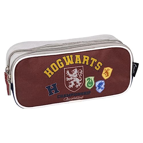 Federmappe Harry Potter - Mehrfarbig - 22,5x8x10 cm - Aus Polyester - Federmäppchen mit Zwei Fächern und Reißverschluss - Hogwarts Aufdruck - Original Produkt in Spanien Designed von CERDÁ LIFE'S LITTLE MOMENTS