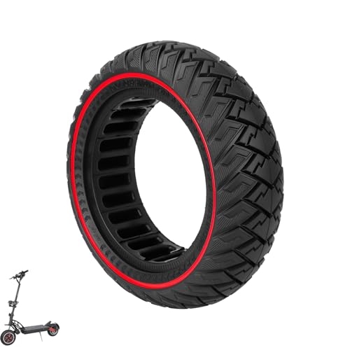 CERFFOOL Vollreifen 10 * 2.70-6.5(10 * 2.75) 10 Zoll Solid Reifen für Kugoo G-Booster G2 Pro Elektroroller Offroad-Reifen Rutschfester Pannensicheres E Scooter Zubehör (Rote Linie für 1 Stück) von CERFFOOL