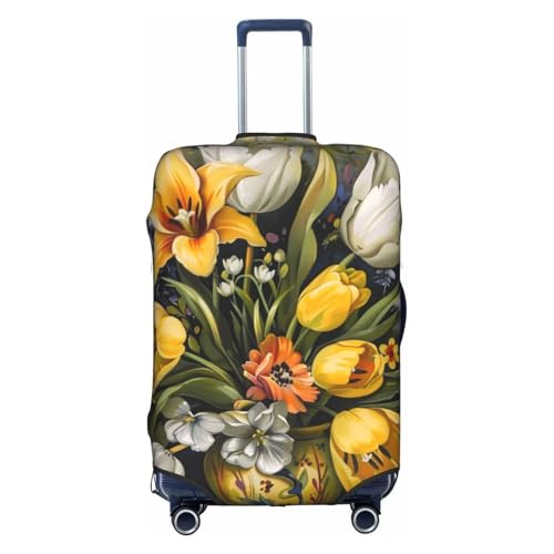 Gepäckhülle mit gelben Tulpen und Blumen, Kofferabdeckung für Reisen, Business, Urlaub, passend für Gepäck von 45,7 - 53,3 cm, mehrfarbig, S(18"-21" Suitcase) von CFAN