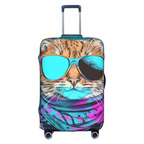 Katze, die Sonnenbrille und Schal trägt, Kofferabdeckung, Gepäckhülle, Reiseanzug, Staubschutz für Koffer, mehrfarbig, L(25"-28" Suitcase) von CFAN