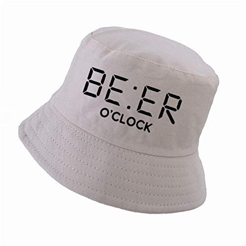 CFCYS Fischerhüte Für Damen,Baumwolle Lustig Bier Oclock Druck Männer Fischer Hüte Cool Sommer Lustig Männer Frauen Eimer Hut Outdoor Panama Angelkappe,Beige von CFCYS