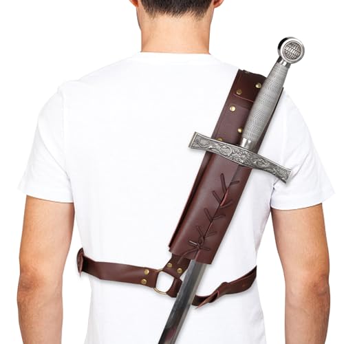 Mittelalterliche Retro Schwert Schulter rücken Scheide Froschhalter, Schwerthalter Rücken Gürtel Für Erwachsene Männer,Verstellbares Vintage Schwertscheide Lederbezug. Leder Schwert Holster (Braun) Mittelalterliche Retro Schwert Schulter rücken Scheide Froschhalter, Schwerthalter Rücken Gürtel Für Erwachsene Männer,Verstellbares Vintage Schwertscheide Lederbezug. Leder Schwert Holster (Braun) von CFHOOAY