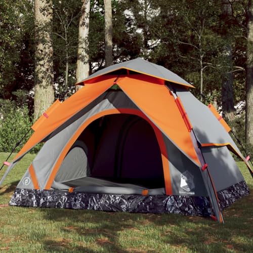 Sportartikel Campingzelt Kuppel 3 Personen grau und orange Schnellverschluss von CFODOJ
