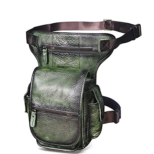 Anpassbare Motorradbeine. Echtes Leder Männer Design Casual Messenger Schulter Sling Tasche Mode Multifunktions Taille Gürtel Pack Drop Bein Tasche Beutel Drop Leg Bag(Green) von CHAASDEOM