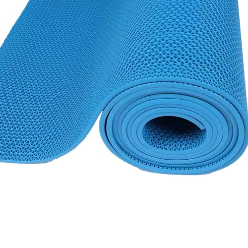 Schwere Fußbodenkissen im Fitnessraum Drainagematte, PVC-Bodenmatte, 5 mm dick, kommerzielle Nassbereichs-Drainagematte, hohle Mesh-Fußmattenrolle, for Badezimmer, Schwimmbad(Blue,90x180cm/35.4x70.8in von CHAASDEOM