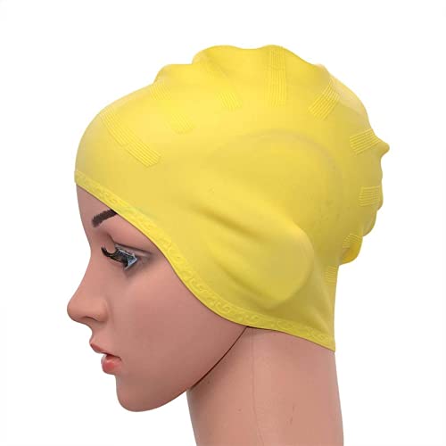 ＣＨＡＭＥＥＮ Damen und Herren Silikon Badekappe Waterproof Gelb mit Ohrenschützer Silikon Badekappen Swimming Caps für Männer Frauen Kinder von ＣＨＡＭＥＥＮ
