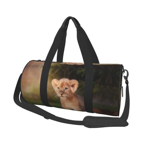 Art Lion Reisetasche für Damen und Herren, bedrucktes Polyester, runde Gepäcktasche mit Schultergurt, Schwarz , Einheitsgröße von CHANGLEI