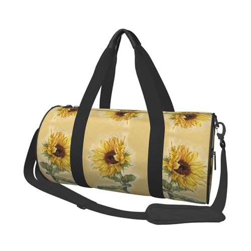 Art Sunflower Reisetasche für Damen und Herren, bedruckt, Polyester, runde Gepäcktasche mit Schultergurt, Schwarz , Einheitsgröße von CHANGLEI