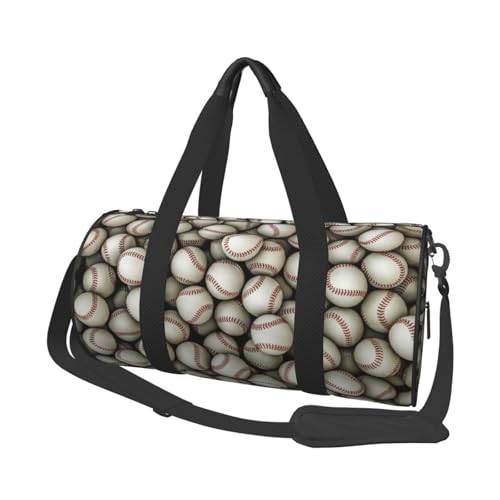 Baseball-Reisetasche für Damen und Herren, bedrucktes Polyester, runde Gepäcktasche mit Schultergurt, Schwarz , Einheitsgröße von CHANGLEI