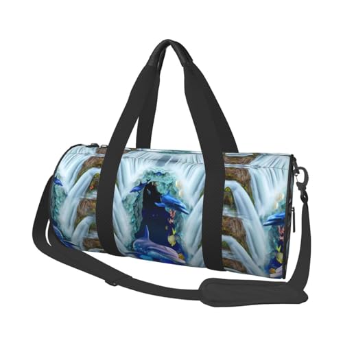 Blue Marine Life Reisetasche für Damen und Herren, bedrucktes Polyester, runde Gepäcktasche mit Schultergurt, Schwarz , Einheitsgröße von CHANGLEI