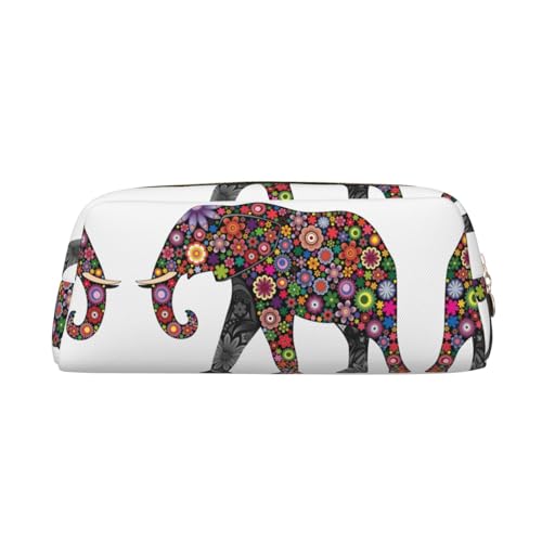 CHANGLEI Federmäppchen aus Leder, Motiv: fröhlicher Elefant, für Mädchen und Jungen, bedruckt, leicht, Schreibwarenetui, gold, Einheitsgröße, Taschen-Organizer von CHANGLEI