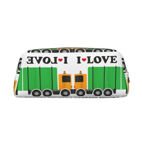 CHANGLEI I Love Garbage Trucks Federmäppchen aus Leder, personalisierbar, für Mädchen und Jungen, bedruckt, leicht, Federmäppchen, gold, Einheitsgröße, Taschen-Organizer von CHANGLEI