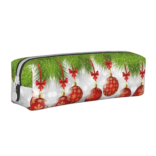 CHANGLEI Red Ball Weihnachts-Federmäppchen aus Leder, bedruckt, leicht und kompakt, Schreibwaren-Organizer-Box, weiß, Einheitsgröße, Taschen-Organizer von CHANGLEI