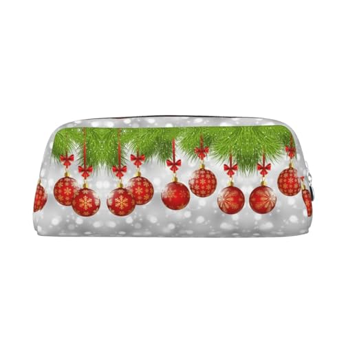 CHANGLEI Red Ball Weihnachts-Federmäppchen aus Leder, personalisierbar, für Mädchen und Jungen, bedruckt, leicht, Federmäppchen, silber, Einheitsgröße, Taschen-Organizer von CHANGLEI