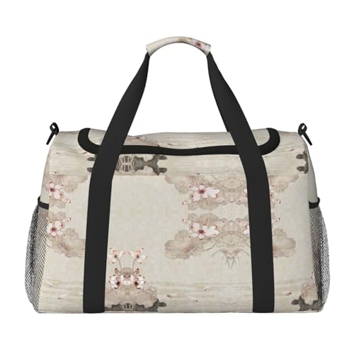 Lotus Reisetasche mit Blumenmuster für Damen und Herren, bedruckt, Polyester, Tragetasche mit Schultergurt, Schwarz , Einheitsgröße von CHANGLEI