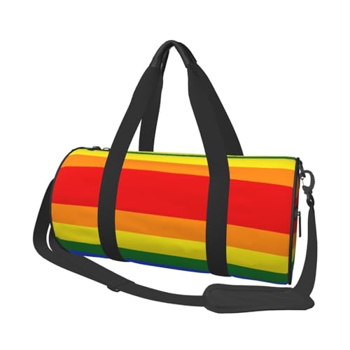 Regenbogen-Reisetasche für Damen und Herren, bedrucktes Polyester, runde Gepäcktasche mit Schultergurt, Schwarz , Einheitsgröße von CHANGLEI