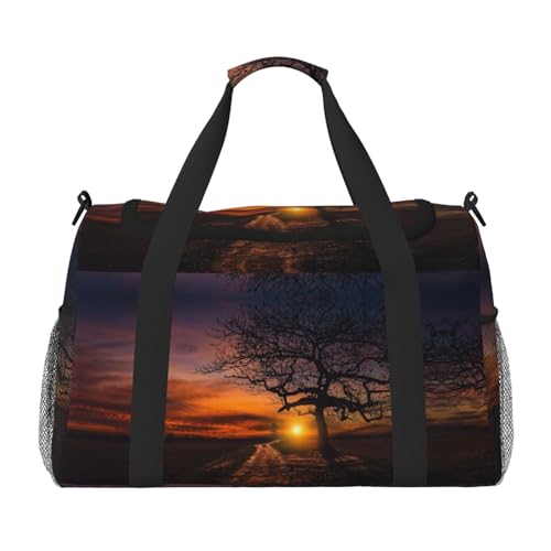 Reisetasche für Damen und Herren, Motiv: Baum bei goldenem Sonnenuntergang, bedruckt, Polyester, mit Schultergurt, Schwarz , Einheitsgröße von CHANGLEI