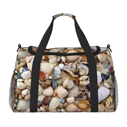 Reisetasche für Damen und Herren, verschiedene Muscheln, bedruckt, Polyester, Tragetasche mit Schultergurt, Schwarz , Einheitsgröße von CHANGLEI