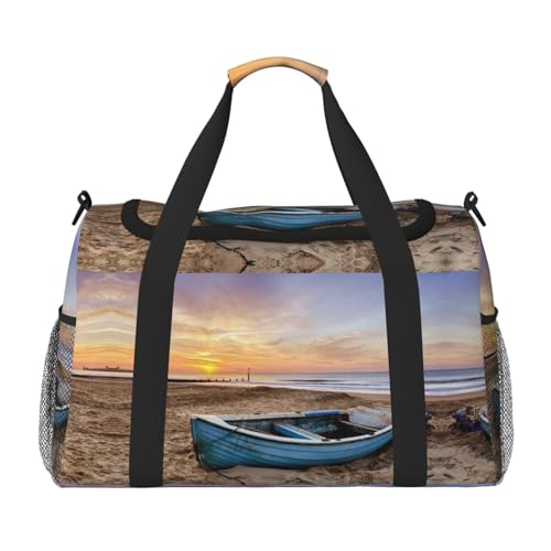 Reisetasche mit Fischerboot, für Damen und Herren, bedruckt, Polyester, mit Schultergurt, Blau, Schwarz , Einheitsgröße von CHANGLEI