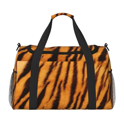 Reisetasche mit Tiger-Streifenmuster, für Damen und Herren, bedruckt, Polyester, Handgepäcktasche mit Schultergurt, Schwarz , Einheitsgröße von CHANGLEI