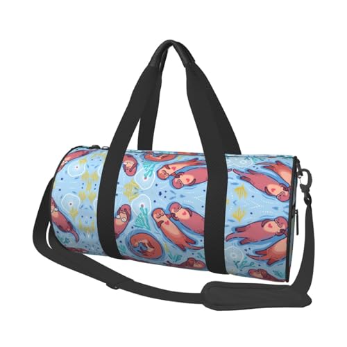 Reisetasche mit süßem braunem Ottermotiv, für Damen und Herren, bedrucktes Polyester, runde Gepäcktasche mit Schultergurt, Schwarz , Einheitsgröße von CHANGLEI