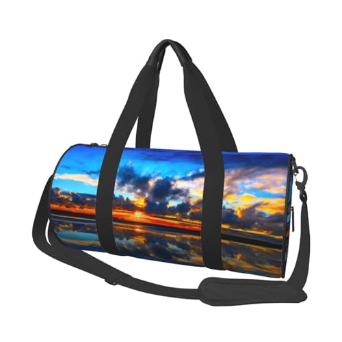 Sunset Reisetasche für Damen und Herren, bedruckt, Polyester, runde Gepäcktasche mit Schultergurt, Schwarz , Einheitsgröße von CHANGLEI