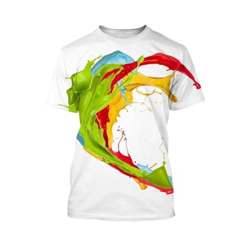 CHANYI Herren 3D Druck T-Shirt 3D-Gedrucktes Herren-T-Shirt Mit Farb- Und Tintenspritzer-Druck, Sommer, Lässig, Kurzärmelig, Rundhalsausschnitt von CHANYI