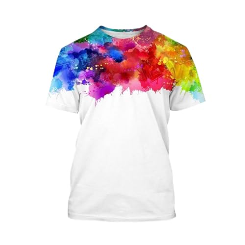 CHANYI Herren 3D Druck T-Shirt 3D-Gedrucktes Herren-T-Shirt Mit Farb- Und Tintenspritzer-Druck, Sommer, Lässig, Kurzärmelig, Rundhalsausschnitt von CHANYI