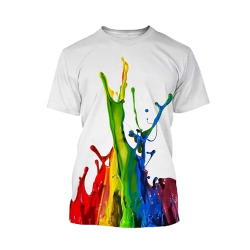 CHANYI Herren 3D Druck T-Shirt 3D-Gedrucktes Herren-T-Shirt Mit Farb- Und Tintenspritzer-Druck, Sommer, Lässig, Kurzärmelig, Rundhalsausschnitt von CHANYI