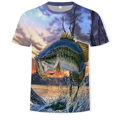 CHANYI Herren 3D Druck T-Shirt Angeln T-Shirt Stil Lässig Digital Fisch 3D-Druck T-Shirt Männer Frauen T-Shirt Sommer Kurzarm O-Ausschnitt Oberteile T-Shirts von CHANYI