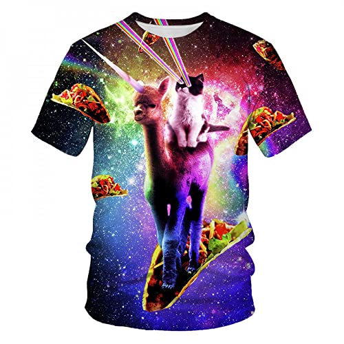 CHANYI Herren 3D Druck T-Shirt Galaxy Space 3D T-Shirt Süße Kleine Katze Isst Taco Pizza Lustiges Shirt T-Shirt Kurzarm Sommer Shirt von CHANYI