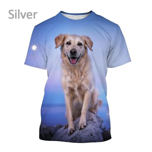 CHANYI Herren 3D Druck T-Shirt Golden Retriever 3D-Druck-T-Shirt, Modisch, Niedlicher Hund, Für Männer Und Frauen, Cure Fun, Lässige Kurzarm-Tops von CHANYI