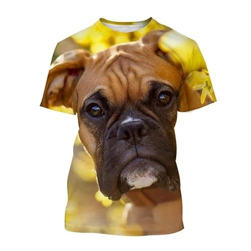 CHANYI Herren 3D Druck T-Shirt Herren-T-Shirt Mit Boxer-Hund-Motiv, 3D-Motiv, Niedliches Tier-Welpen-T-Shirt, Unisex, Personalisierbar, Lässig, Bedruckt, Kurzärmelig von CHANYI