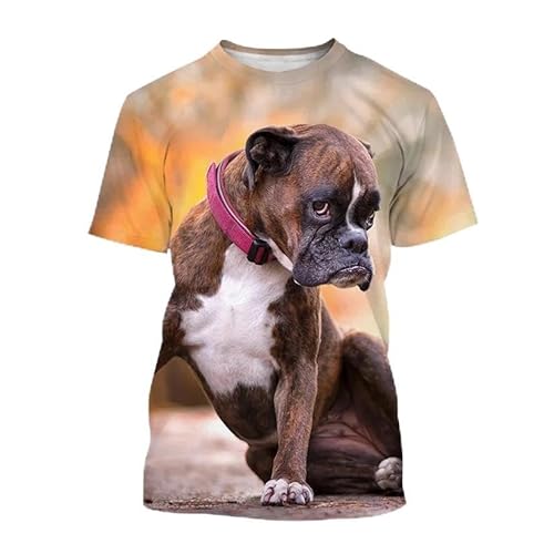 CHANYI Herren 3D Druck T-Shirt Herren-T-Shirt Mit Boxer-Hund-Motiv, 3D-Motiv, Niedliches Tier-Welpen-T-Shirt, Unisex, Personalisierbar, Lässig, Bedruckt, Kurzärmelig von CHANYI