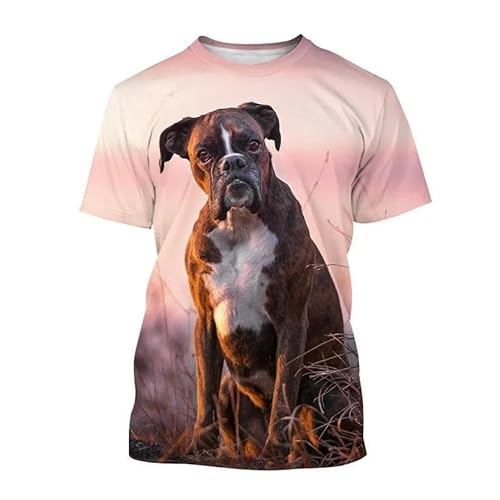 CHANYI Herren 3D Druck T-Shirt Herren-T-Shirt Mit Boxer-Hund-Motiv, 3D-Motiv, Niedliches Tier-Welpen-T-Shirt, Unisex, Personalisierbar, Lässig, Bedruckt, Kurzärmelig von CHANYI